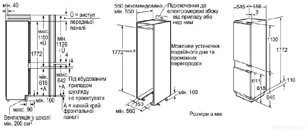 Габариты шкафа для встроенного холодильника