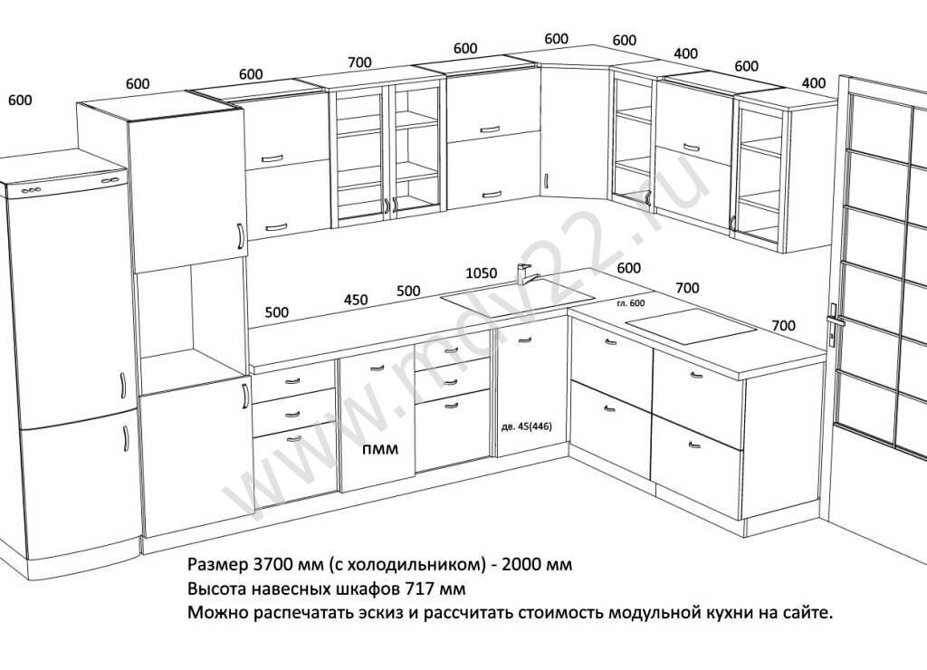 Размеры кухонного гарнитура стандарт чертеж