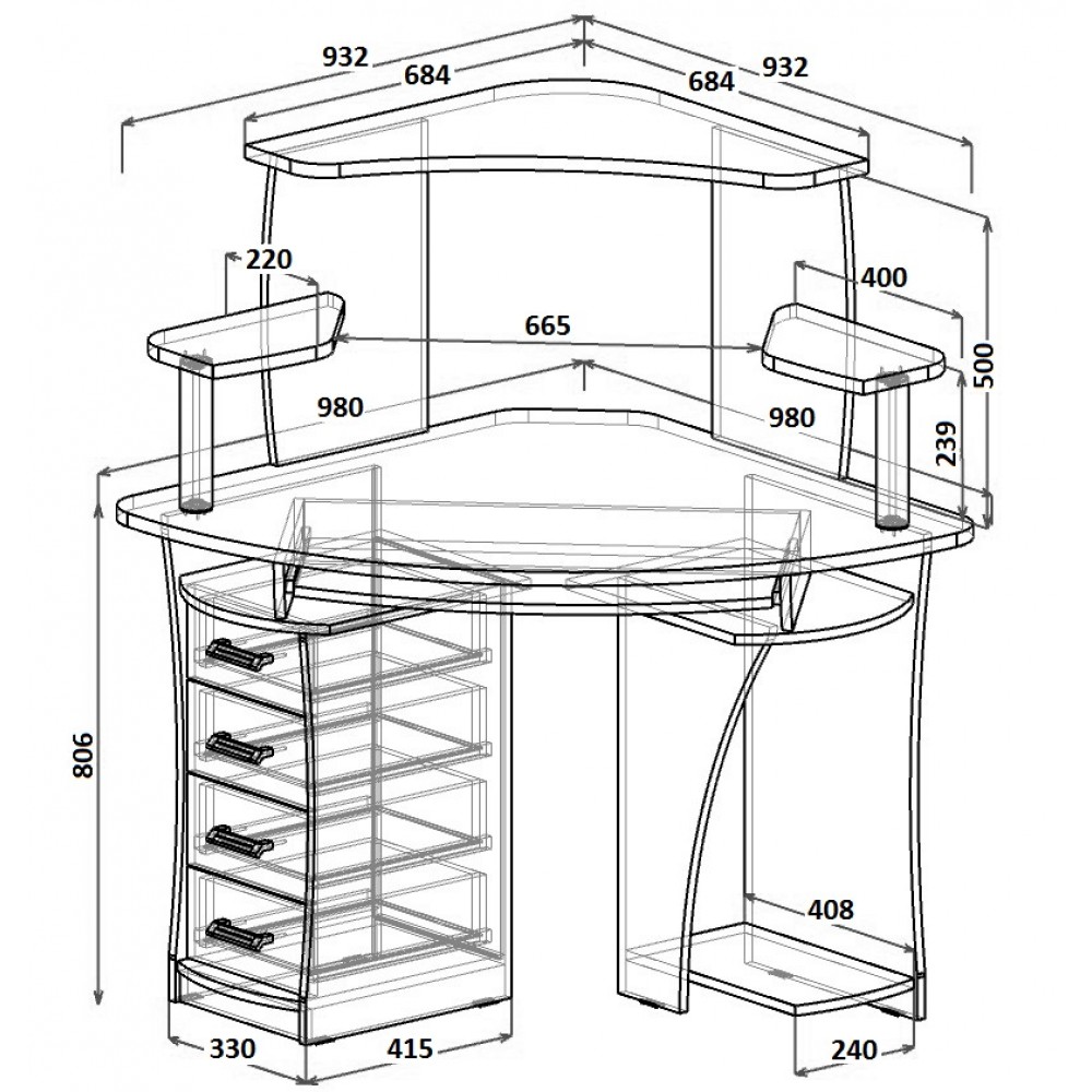Схема углового стола для компьютера