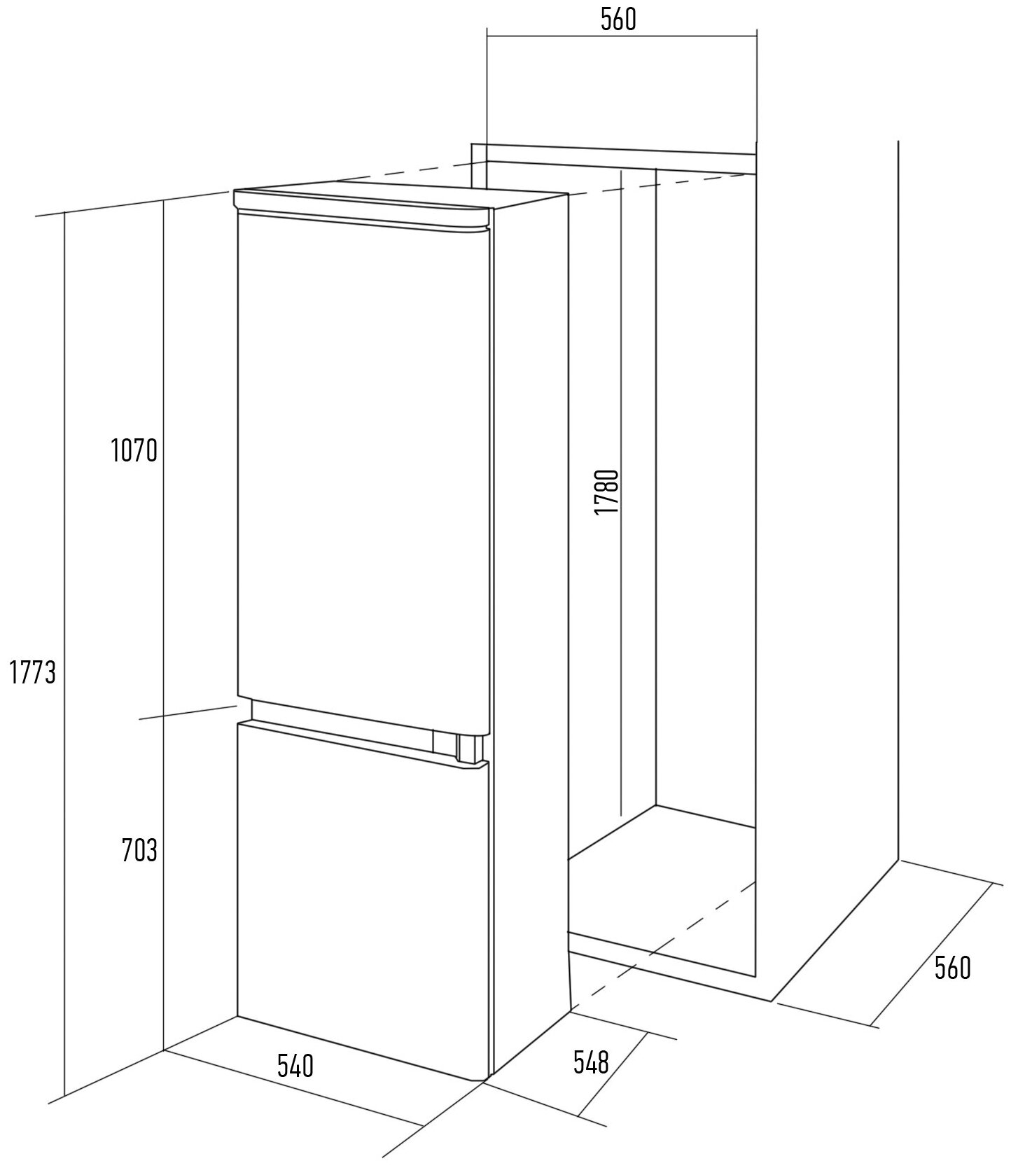 Габариты шкафа для встроенного холодильника