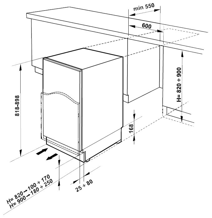 Габариты шкафа для встроенного холодильника