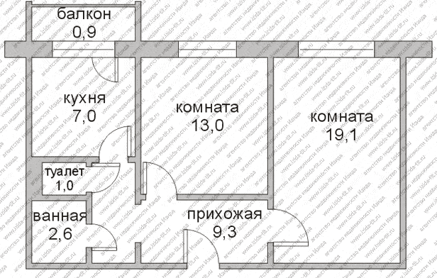 Чертеж двухкомнатной квартиры