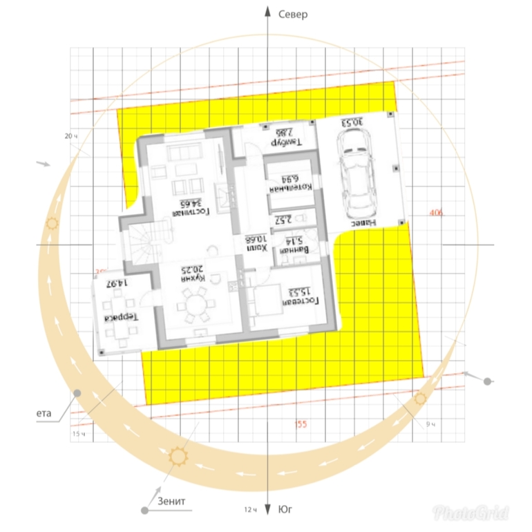 Проект дома по сторонам света на участке