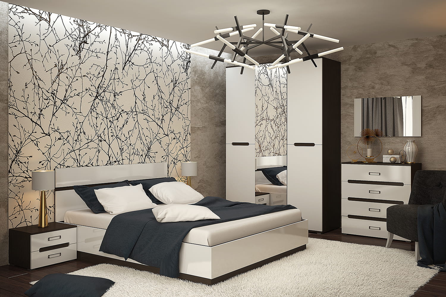 Дизайн спальни в современном стиле со шкафом