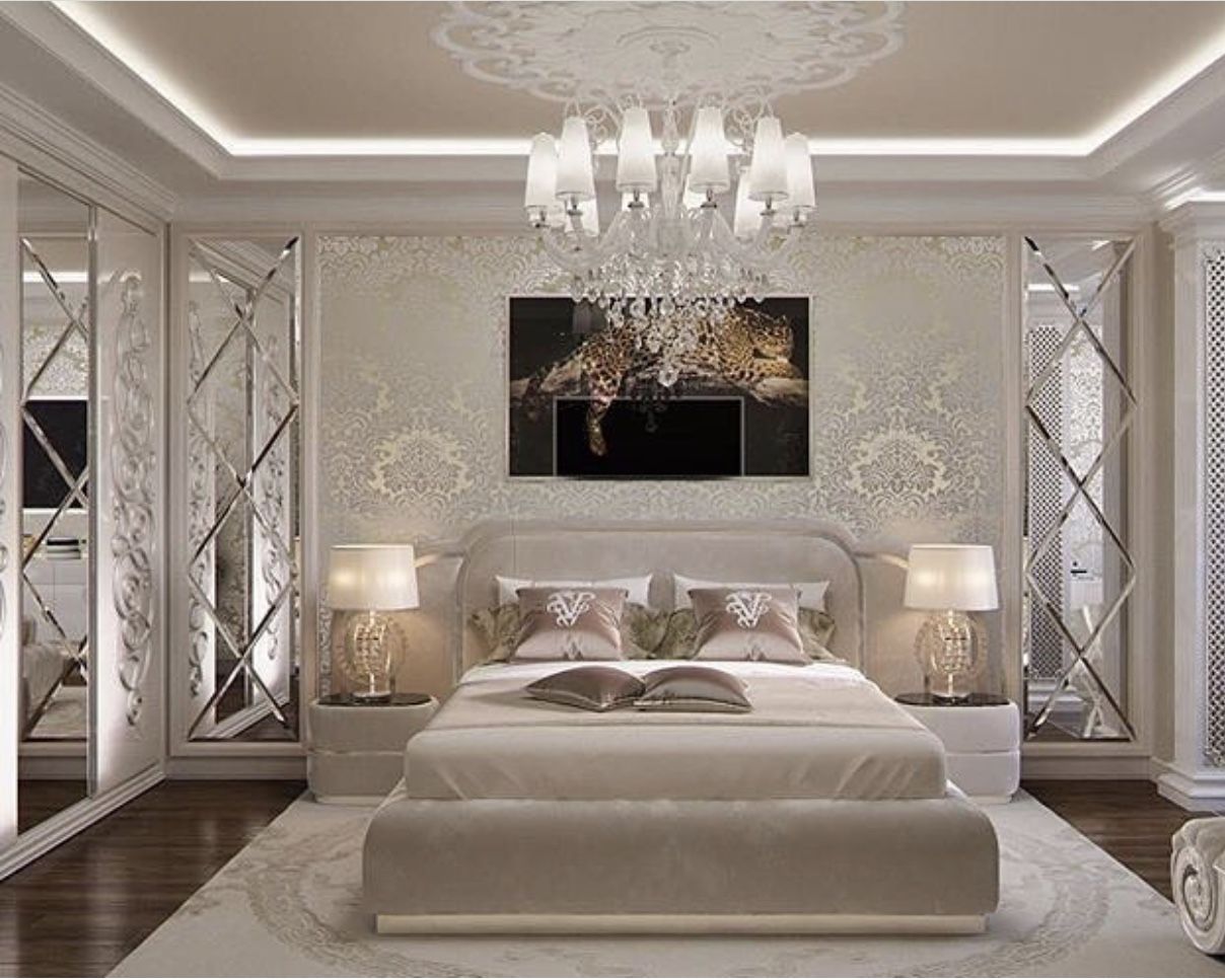 дизайн спальни с зеркальными панелями