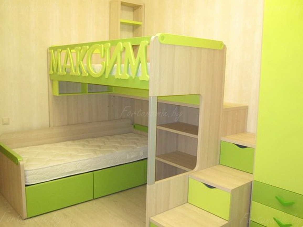 угловая двухъярусная кровать для детей со шкафом