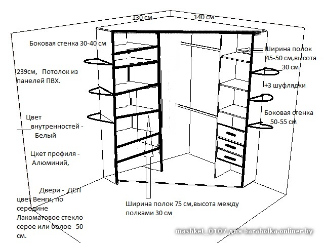 Встроенный шкаф чертеж