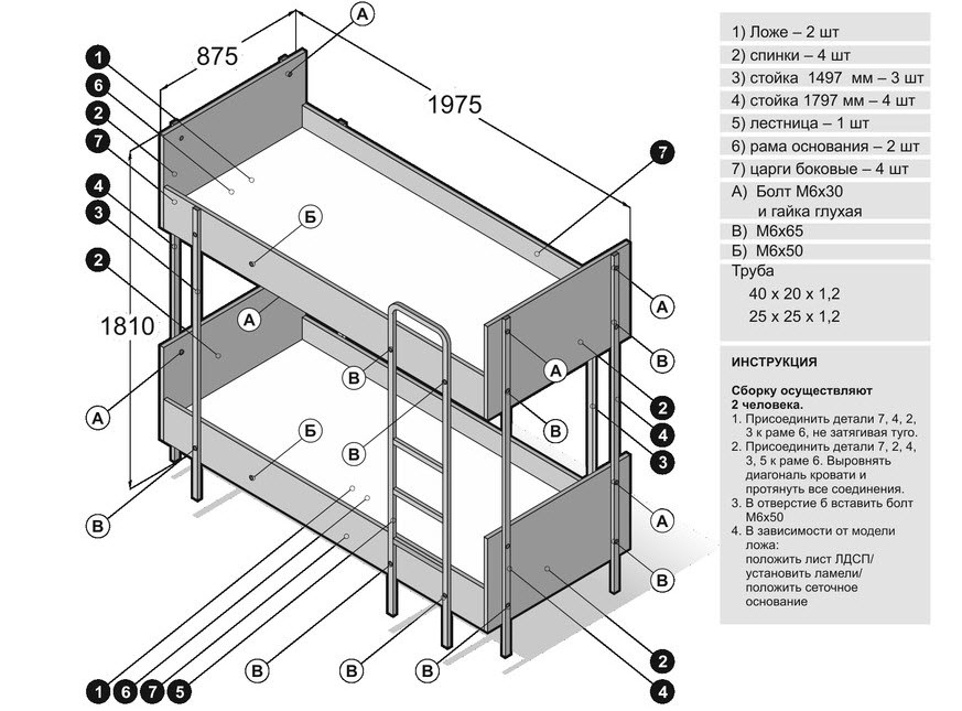 Чертежи на двухъярусную кровать