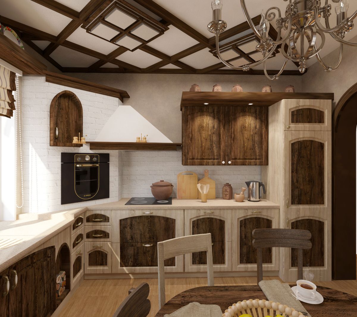 Интерьер маленькой кухни в деревянном доме