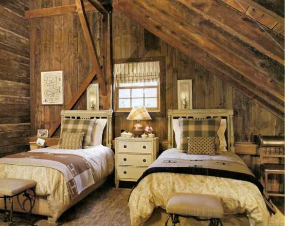 Спальня в деревенском стиле в загородном доме