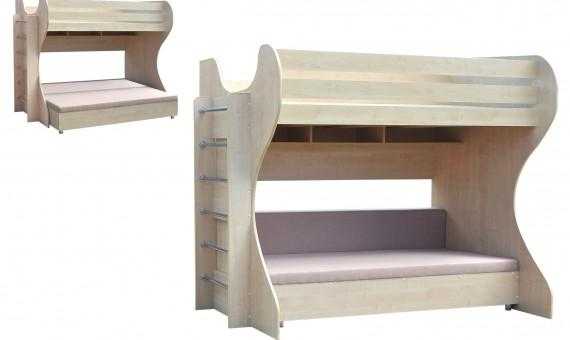 Кровать двухъярусная снизу диван и стол
