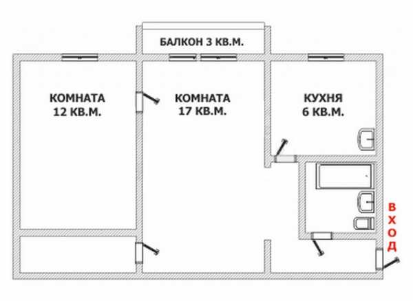 План хрущевки 2 комнаты схема и размеры