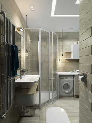 Дизайн ванны с угловой ванной и душевой кабиной